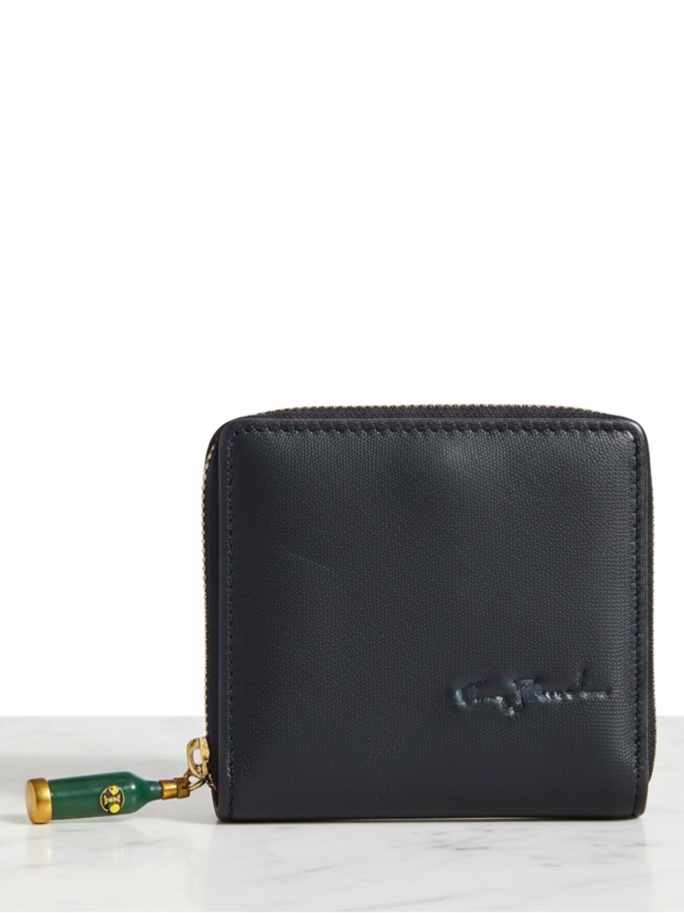 Rare Tory Burch Leather Mini Bifold Wallet Martini Glass Print & Wine Charm pull